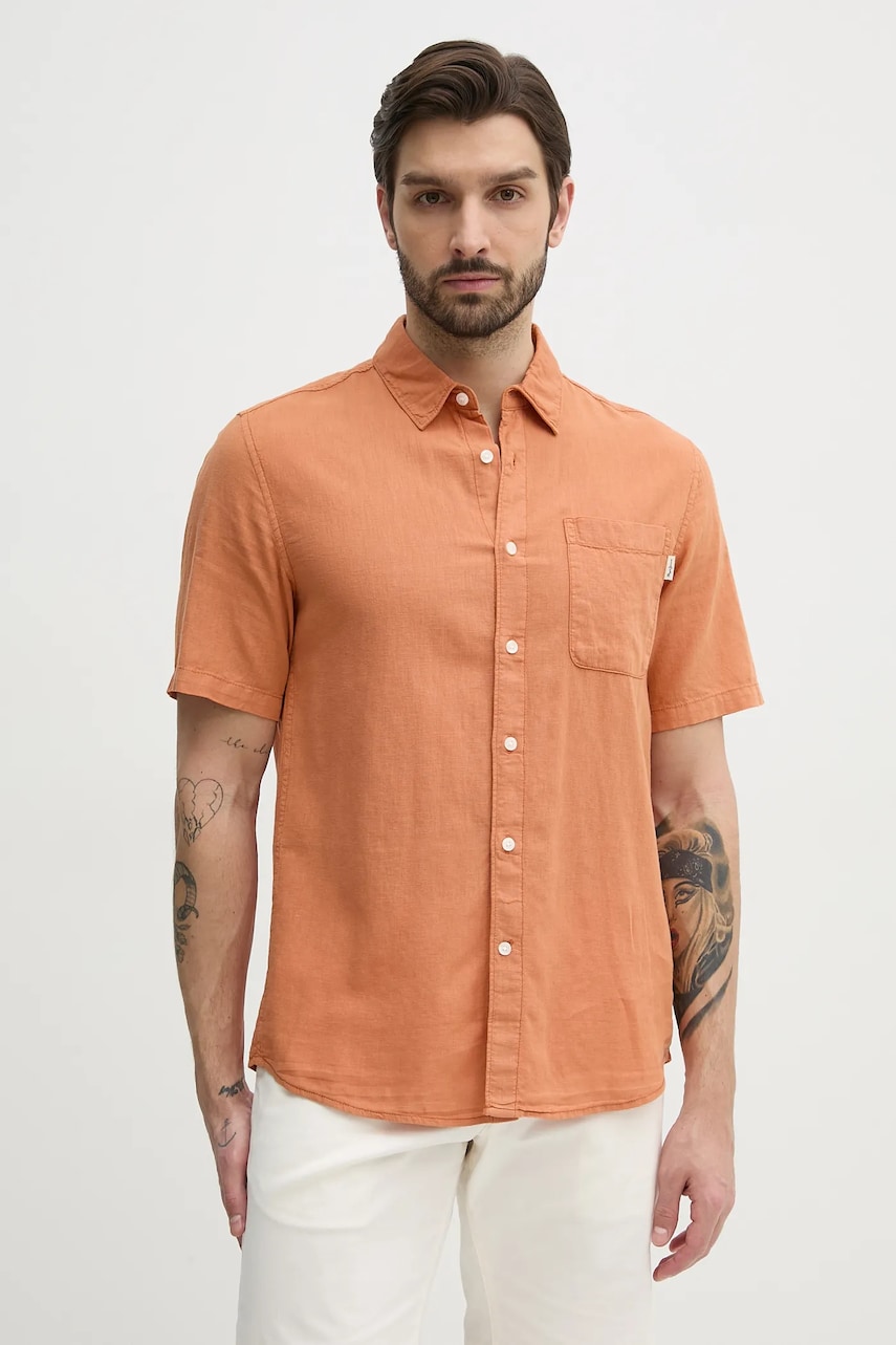 Pepe Jeans camasa de in AMARO barbati, culoarea portocaliu, cu guler clasic, regular, PM308847 Pepe Jeans camasa de in AMARO barbati, culoarea portocaliu, cu guler clasic, regular, PM308847