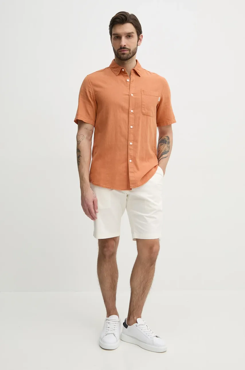 Льняная рубашка Pepe Jeans AMARO мужская цвет оранжевый regular классический воротник PM308847 Льняная рубашка Pepe Jeans AMARO мужская цвет оранжевый regular классический воротник PM308847