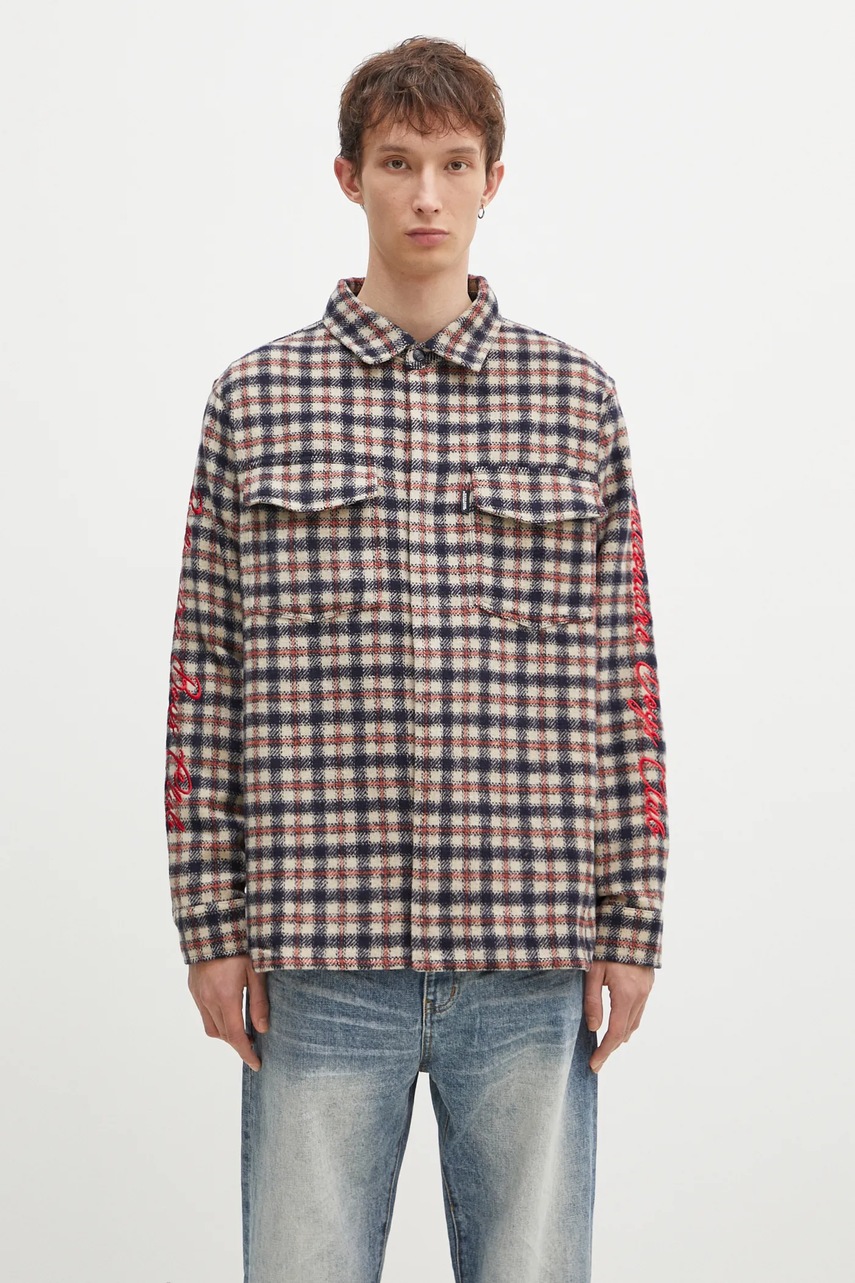Košile s příměsí vlny Billionaire Boys Club Check Shirt béžová barva, regular, s klasickým límcem, B24429