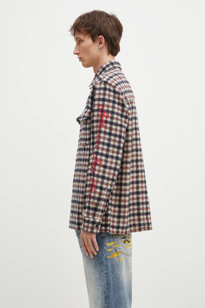 Рубашка с примесью шерсти Billionaire Boys Club Check Shirt цвет бежевый regular классический воротник B24429