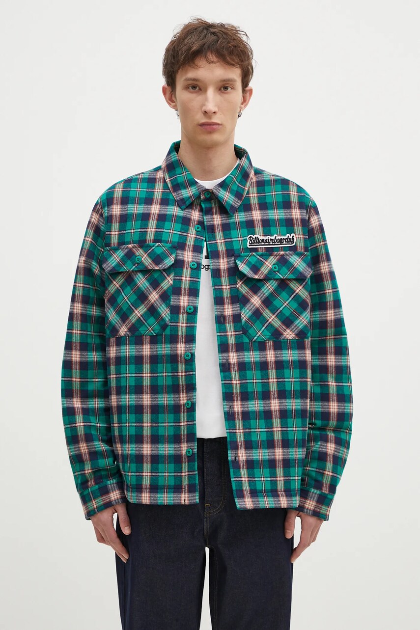 Levně Košilová bunda Billionaire Boys Club Padded Check Overshirt zelená barva, oversize, B24430