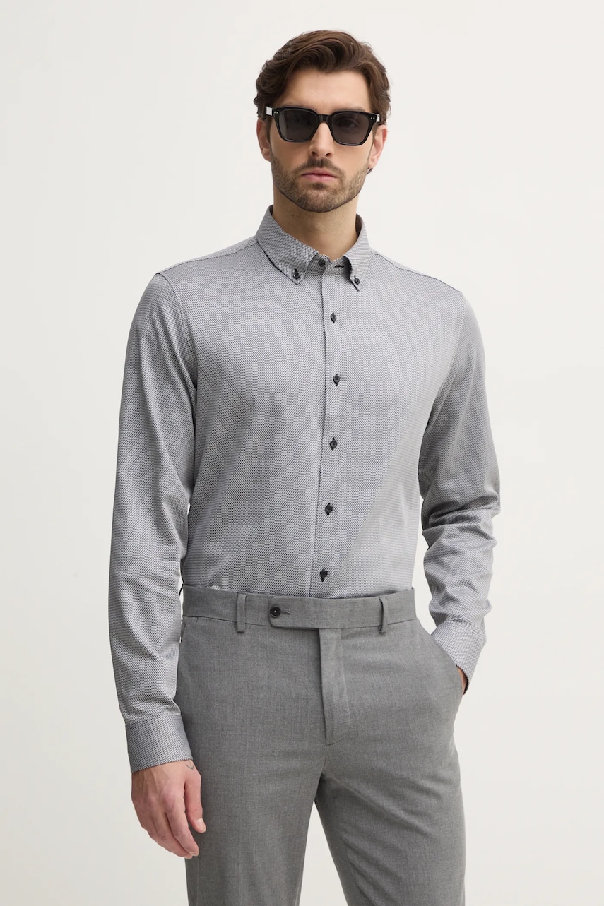 Michael Kors camasa din bumbac barbati, culoarea negru, cu guler button-down, slim, CR5400HGXG Michael Kors camasa din bumbac barbati, culoarea negru, cu guler button-down, slim, CR5400HGXG