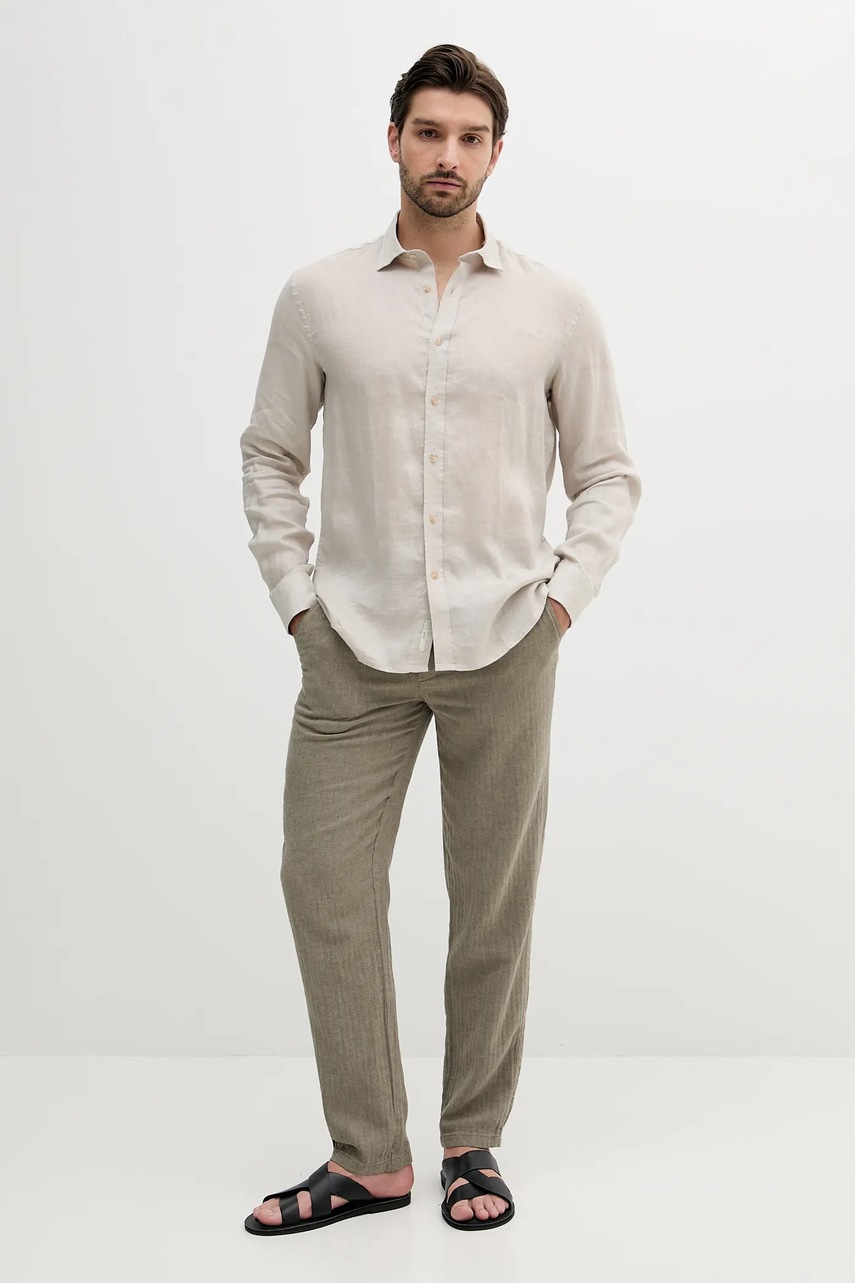 Льняная рубашка Liu Jo цвет бежевый regular классический воротник QA5097 T4359