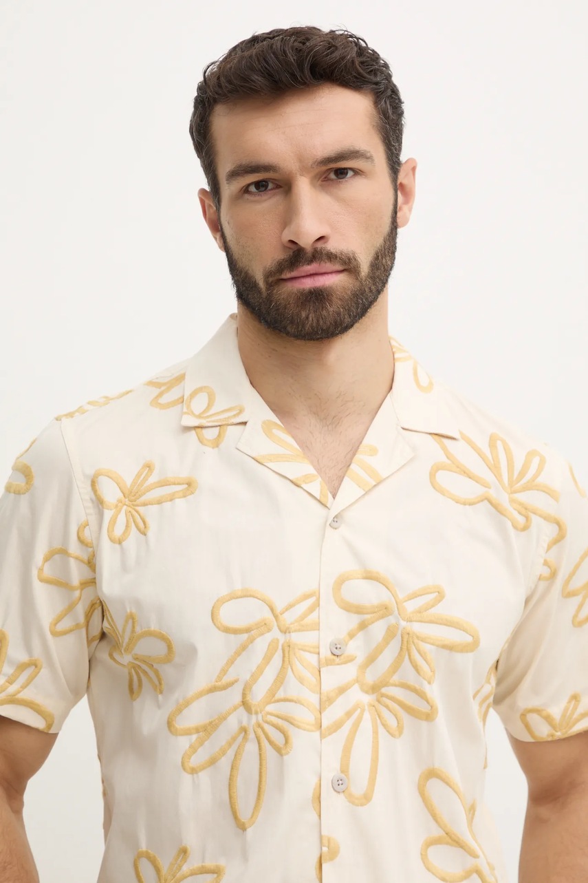 Βαμβακερό πουκάμισο Lindbergh ανδρικό, χρώμα: μπεζ, 30-203705 φωτογραφία