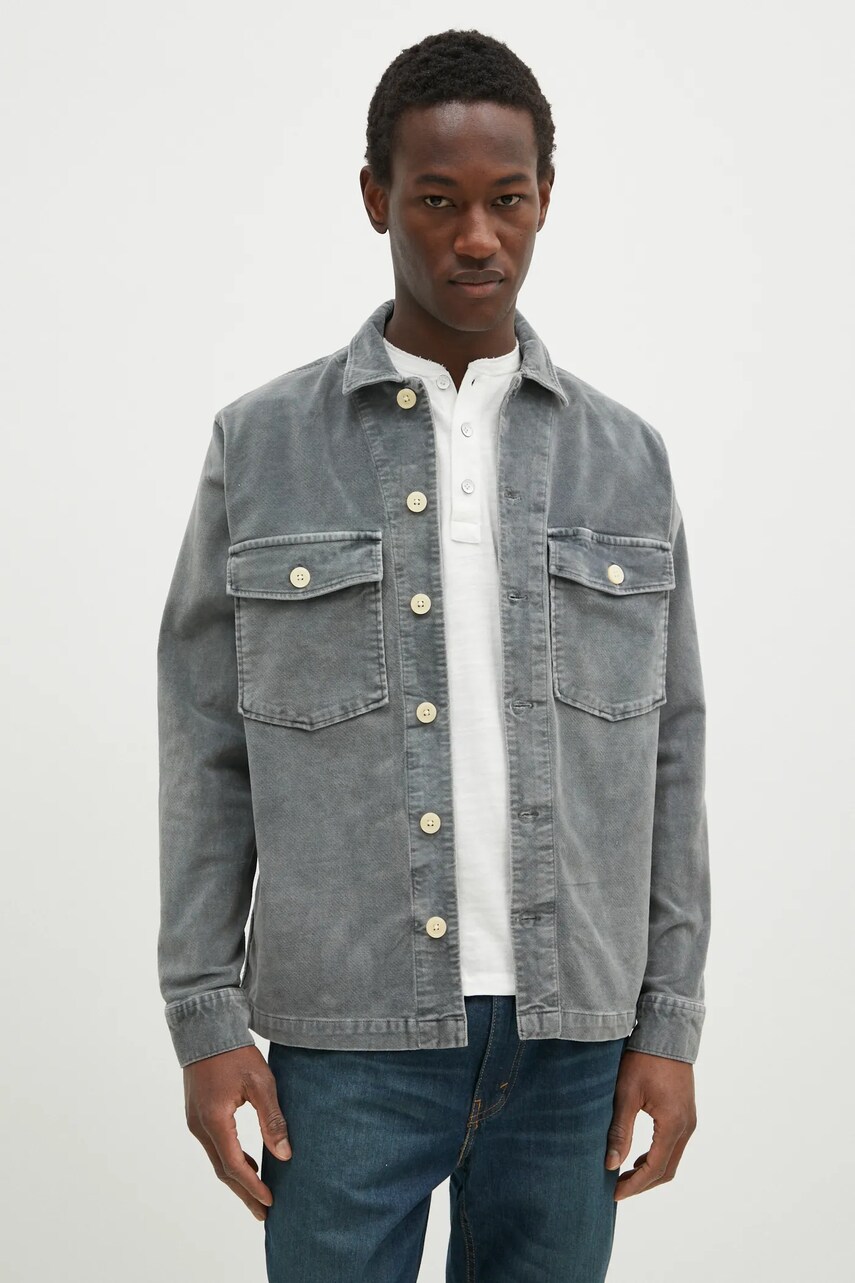 AllSaints cămașă de catifea HARRIER barbati, culoarea gri, cu guler clasic, relaxed, M171SB