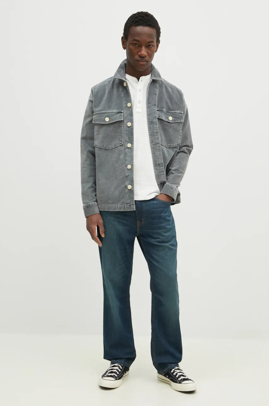 Рубашка из велюра AllSaints HARRIER мужская цвет серый relaxed классический воротник M171SB Рубашка из велюра AllSaints HARRIER мужская цвет серый relaxed классический воротник M171SB