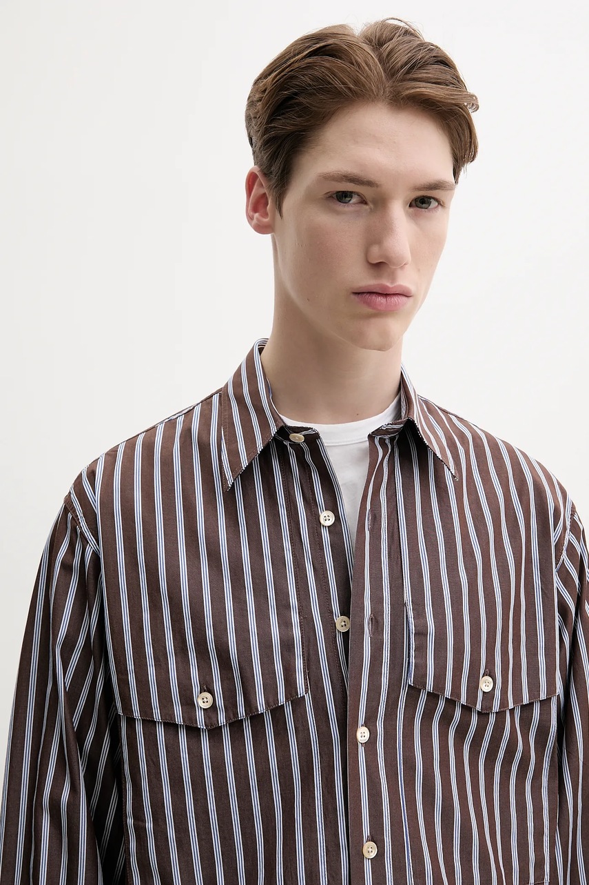 Βαμβακερό πουκάμισο Sunflower ανδρικό, χρώμα: καφέ, 1227 φωτογραφία