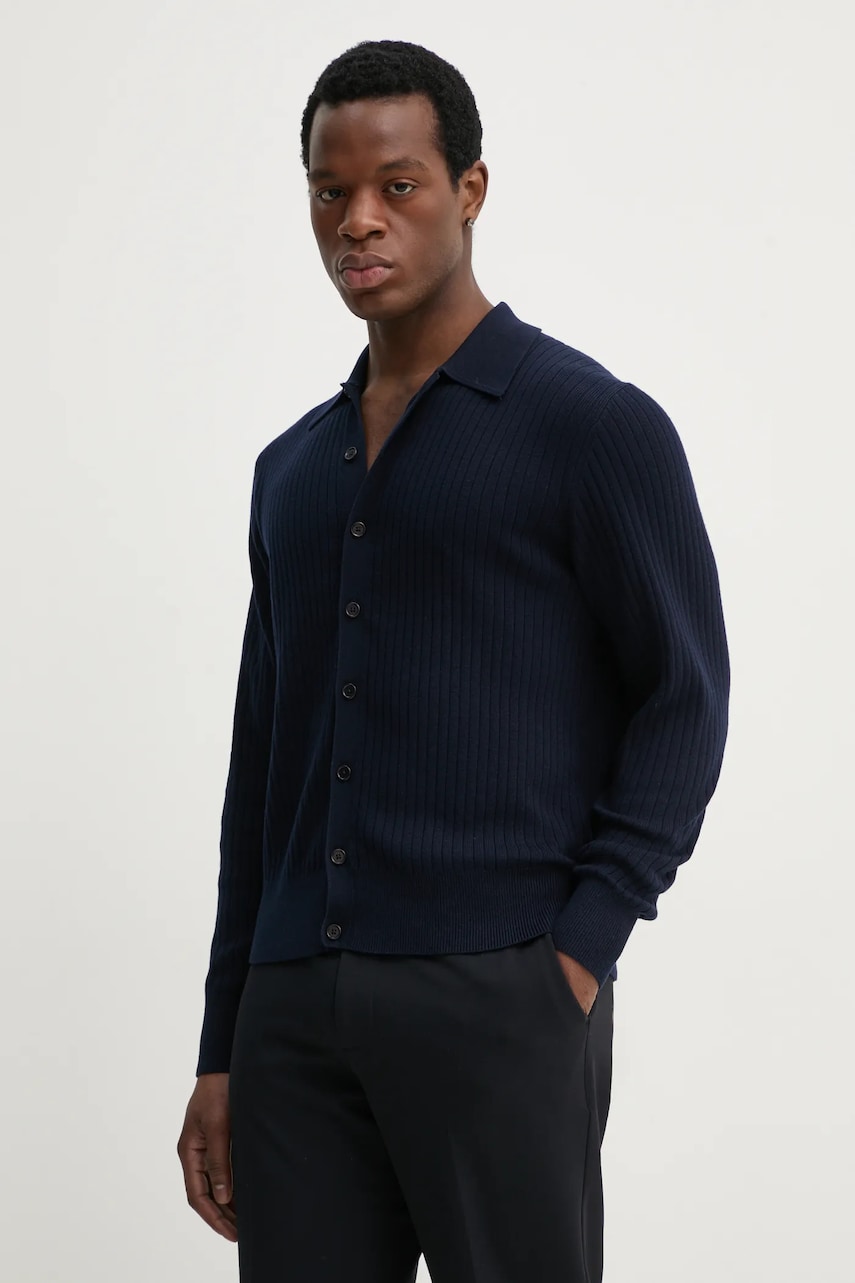 Filippa K cardigan din lana barbati, culoarea albastru marin, 31320 Filippa K cardigan din lana barbati, culoarea albastru marin, 31320