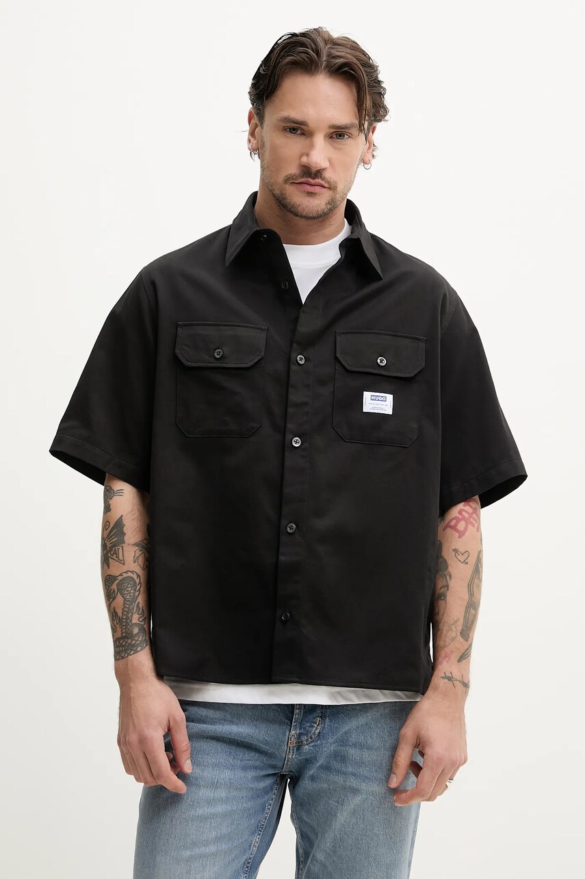 Levně Bavlněná košile Hugo Blue černá barva, regular, s klasickým límcem, 50517871