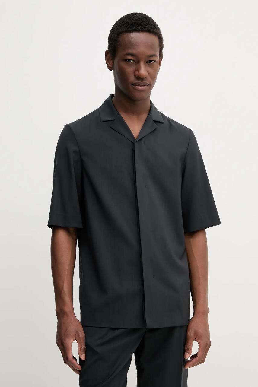 BARENA VENEZIA camasa de lana Camicia Mola barbati, culoarea negru, cu guler clasic, regular, OSU5062.478