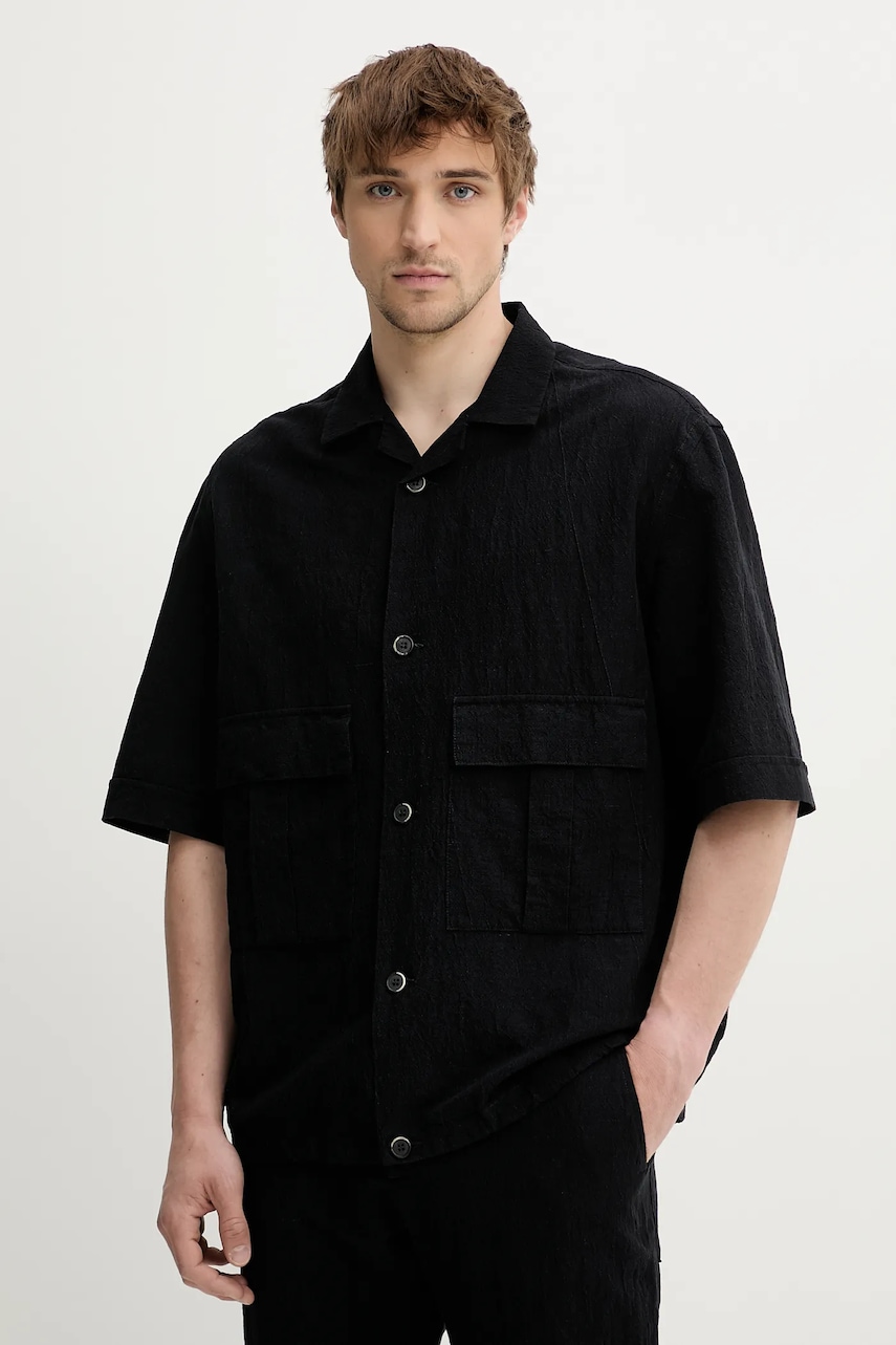 BARENA VENEZIA cămașă din amestec de in Camicia Mola culoarea bleumarin, cu guler clasic, relaxed, OSU5069.2768