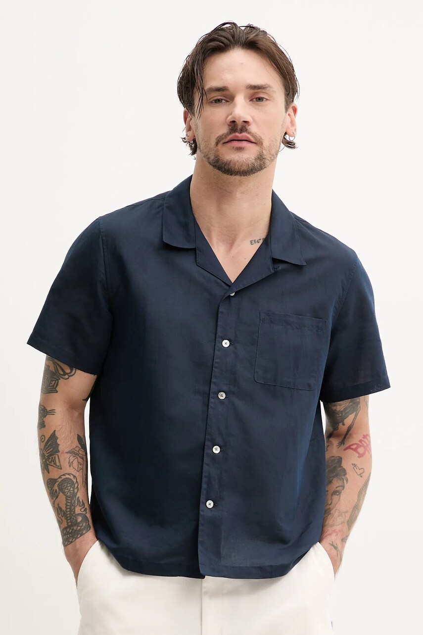 Levně Lněná košile ZADIG&VOLTAIRE pánská, tmavomodrá barva, relaxed, WMSH01328