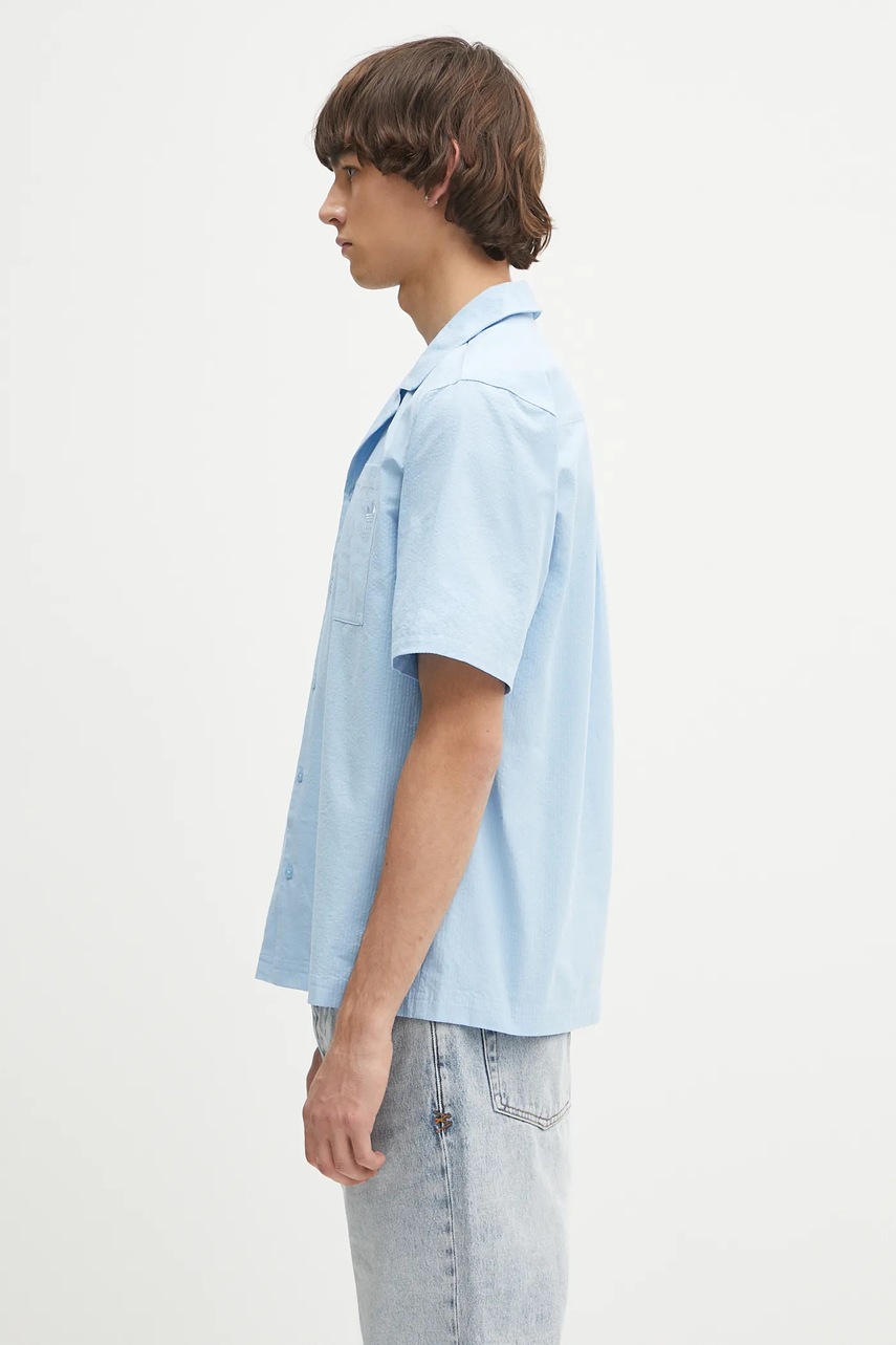 Хлопковая рубашка adidas Originals Essentials Seersucker Short Sleeve Shirt relaxed классический воротник JD2457