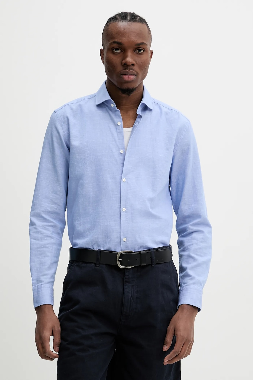 HUGO camasa din amestec de in barbati, cu guler italian, slim, 50539775