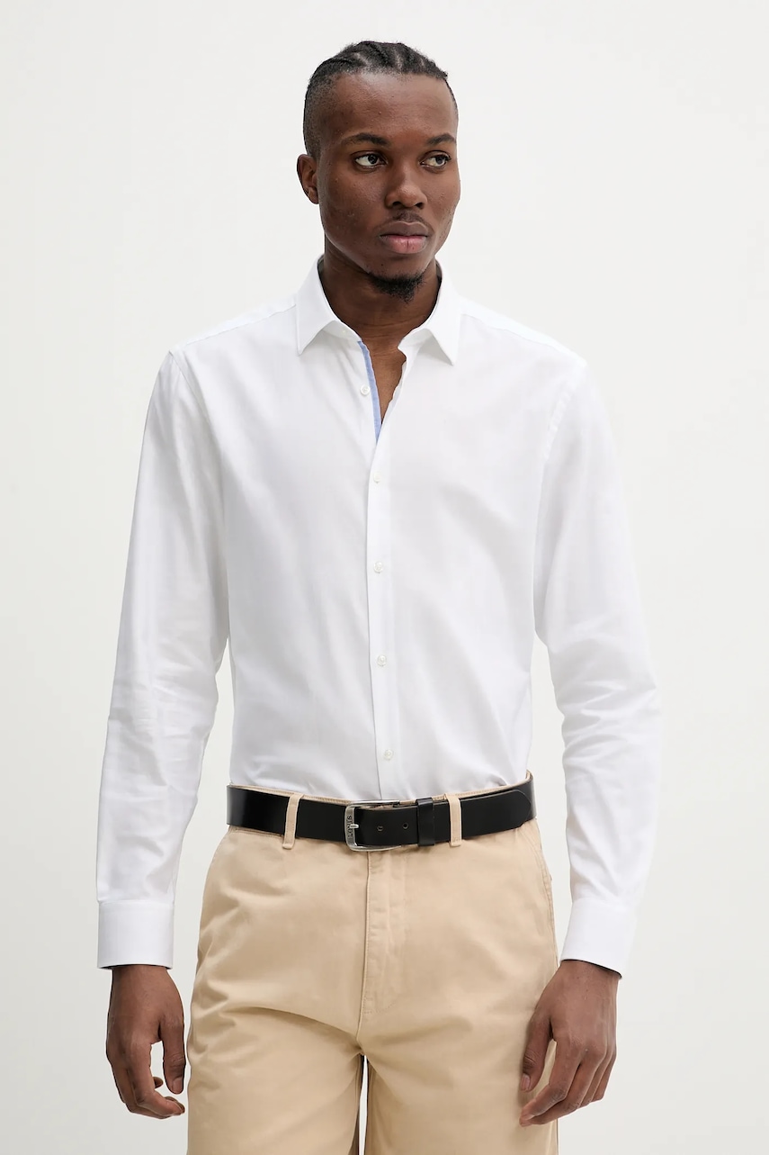 HUGO cămașă din bumbac bărbați, culoarea alb, cu guler clasic, slim, 50539789