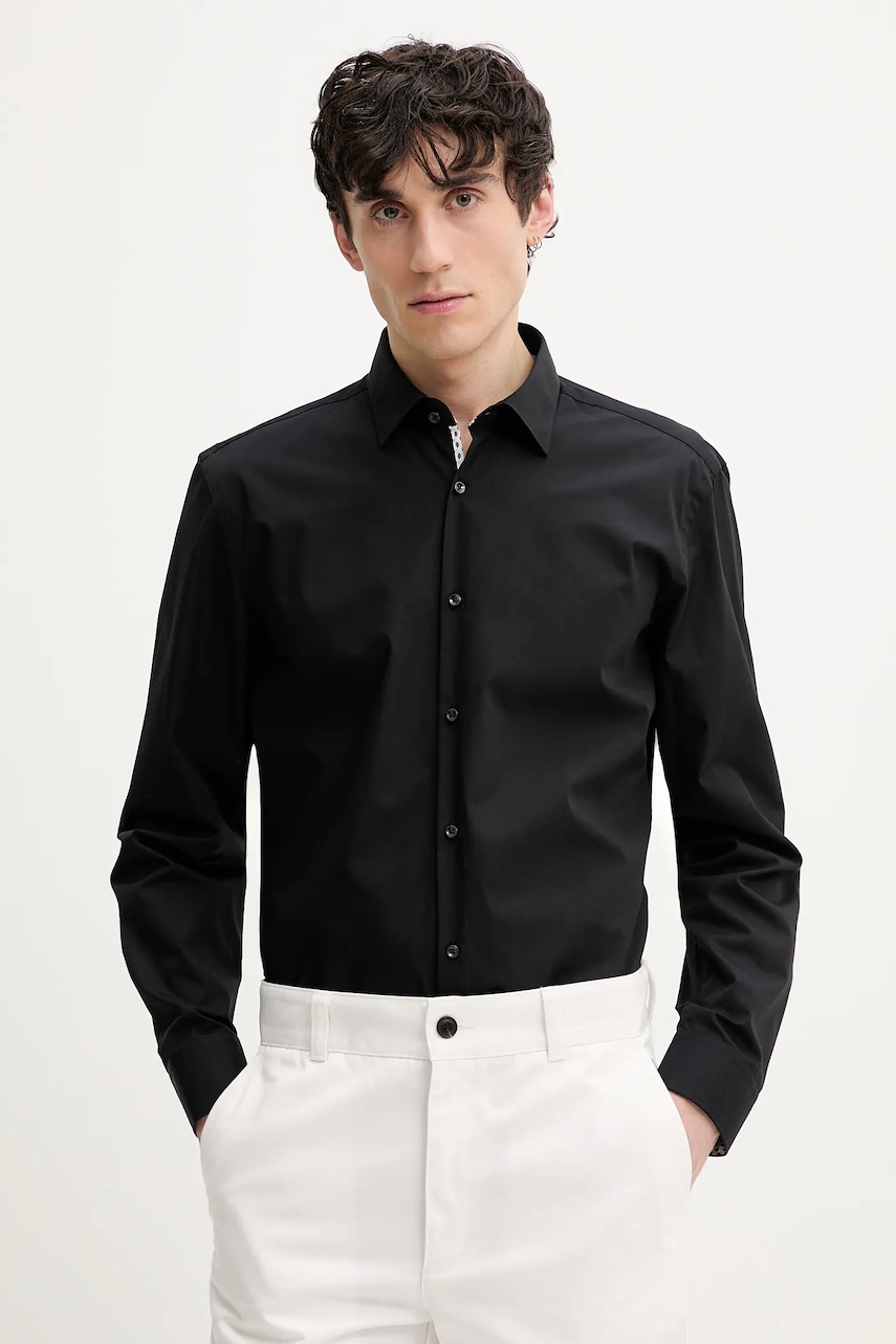 HUGO camasa din bumbac barbati, culoarea negru, cu guler clasic, slim, 50539808