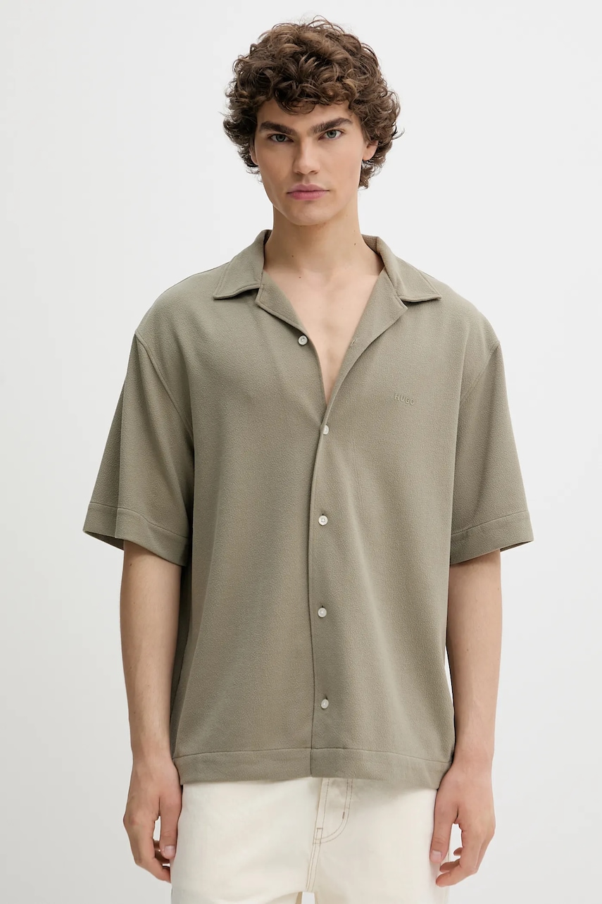 HUGO cămașă bărbați, culoarea verde, regular, 50539345