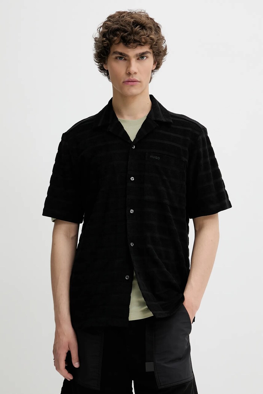HUGO cămașă din bumbac culoarea negru, cu guler clasic, regular, 50539351
