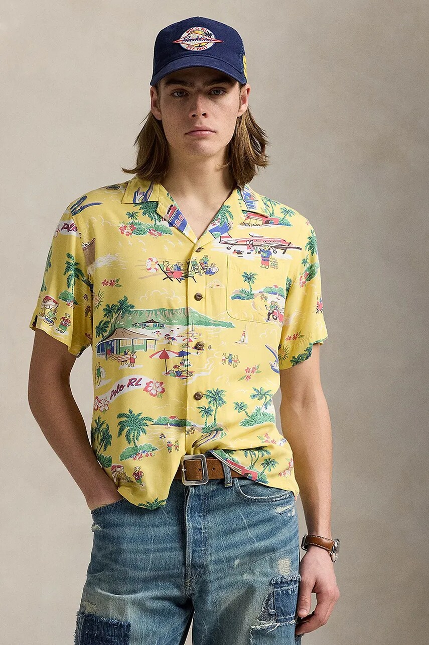 Levně Košile Polo Ralph Lauren pánská, žlutá barva, regular, 710964796