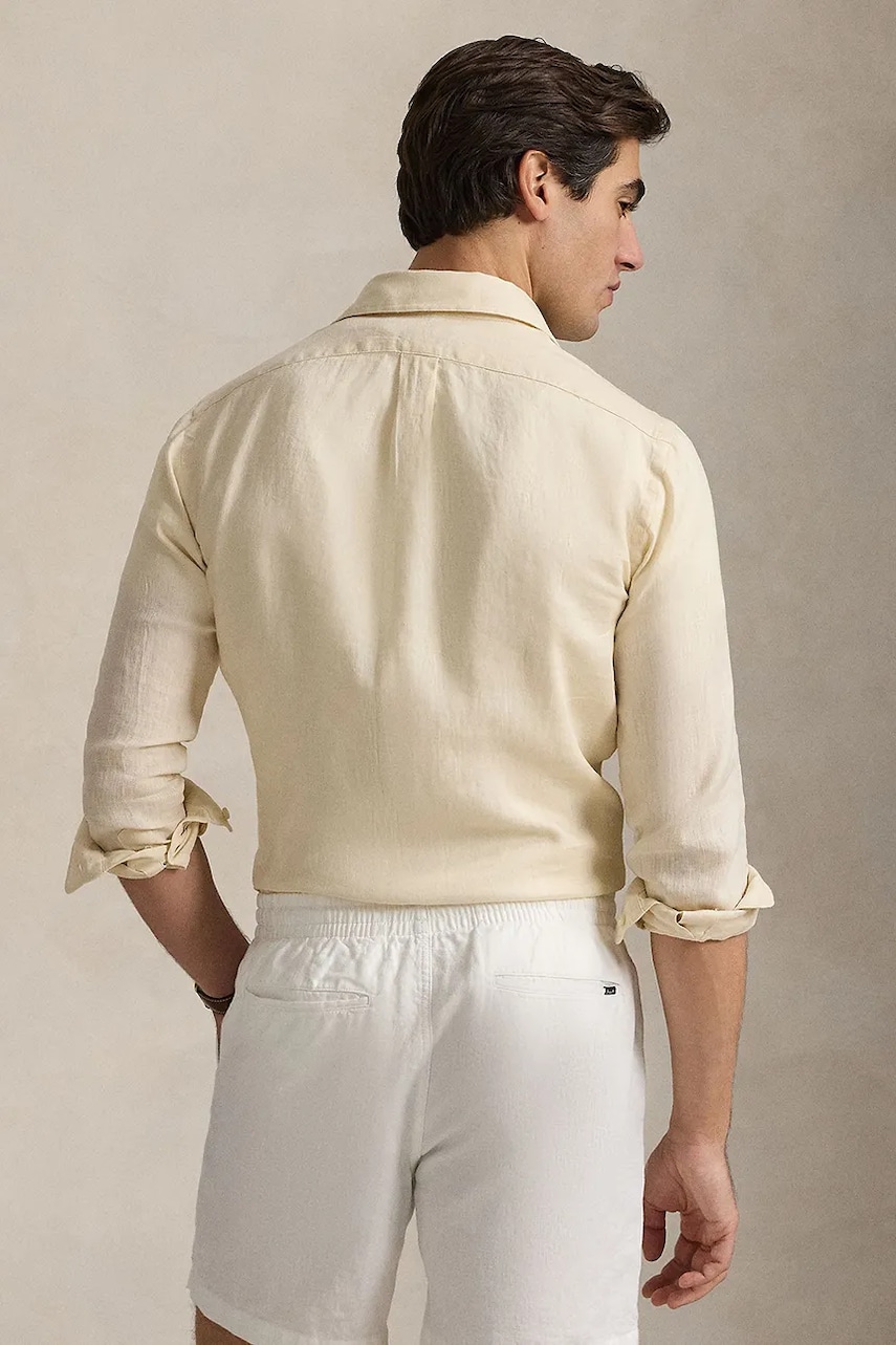 Льняная рубашка Polo Ralph Lauren цвет бежевый slim воротник button-down 710968915 Льняная рубашка Polo Ralph Lauren цвет бежевый slim воротник button-down 710968915