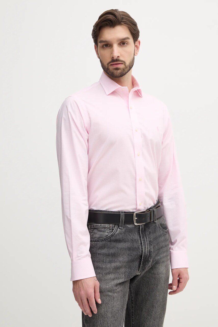 Levně Bavlněná košile Polo Ralph Lauren růžová barva, regular, s italským límcem, 712969006