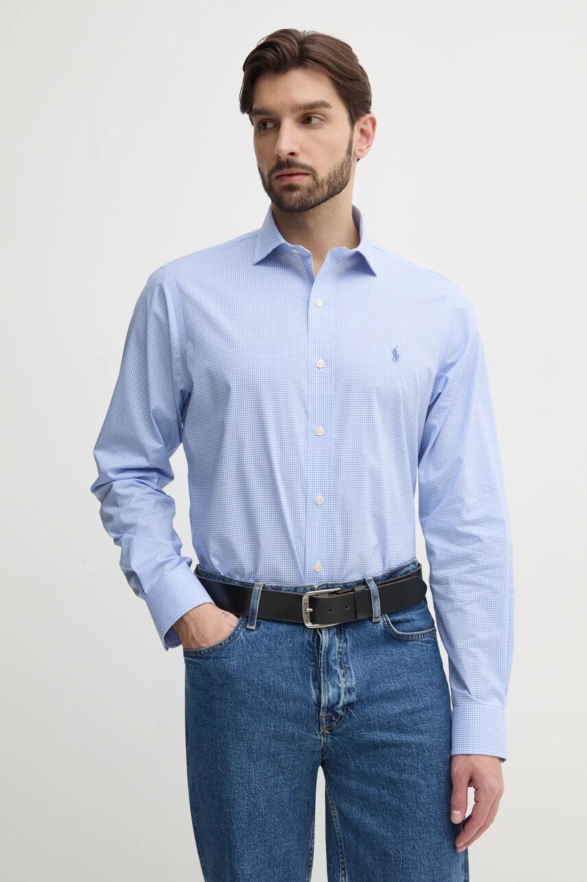 Levně Bavlněná košile Polo Ralph Lauren modrá barva, regular, s italským límcem, 712969006