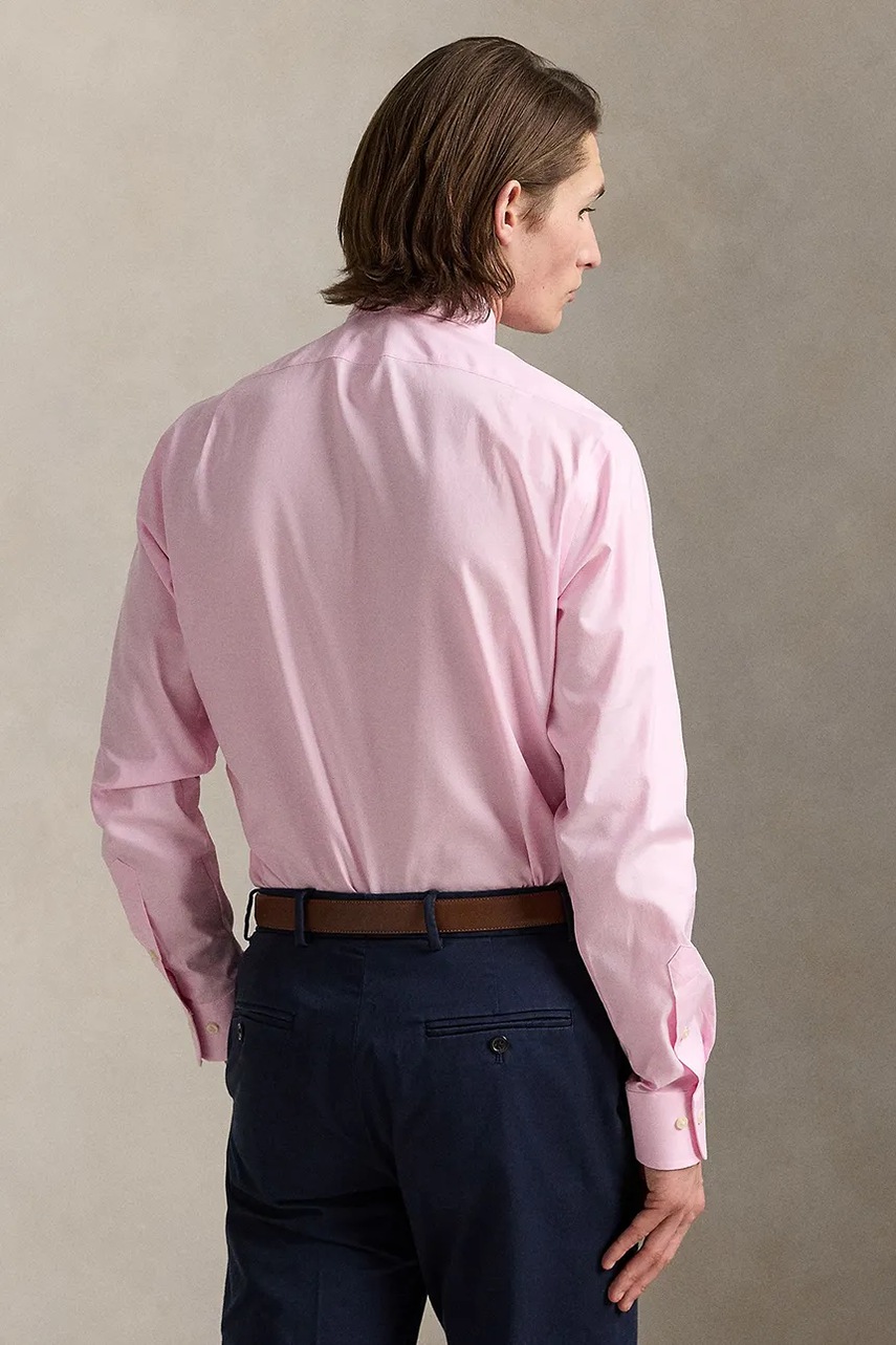 Хлопковая рубашка Polo Ralph Lauren мужская цвет розовый slim итальянский воротник 712969015 Хлопковая рубашка Polo Ralph Lauren мужская цвет розовый slim итальянский воротник 712969015