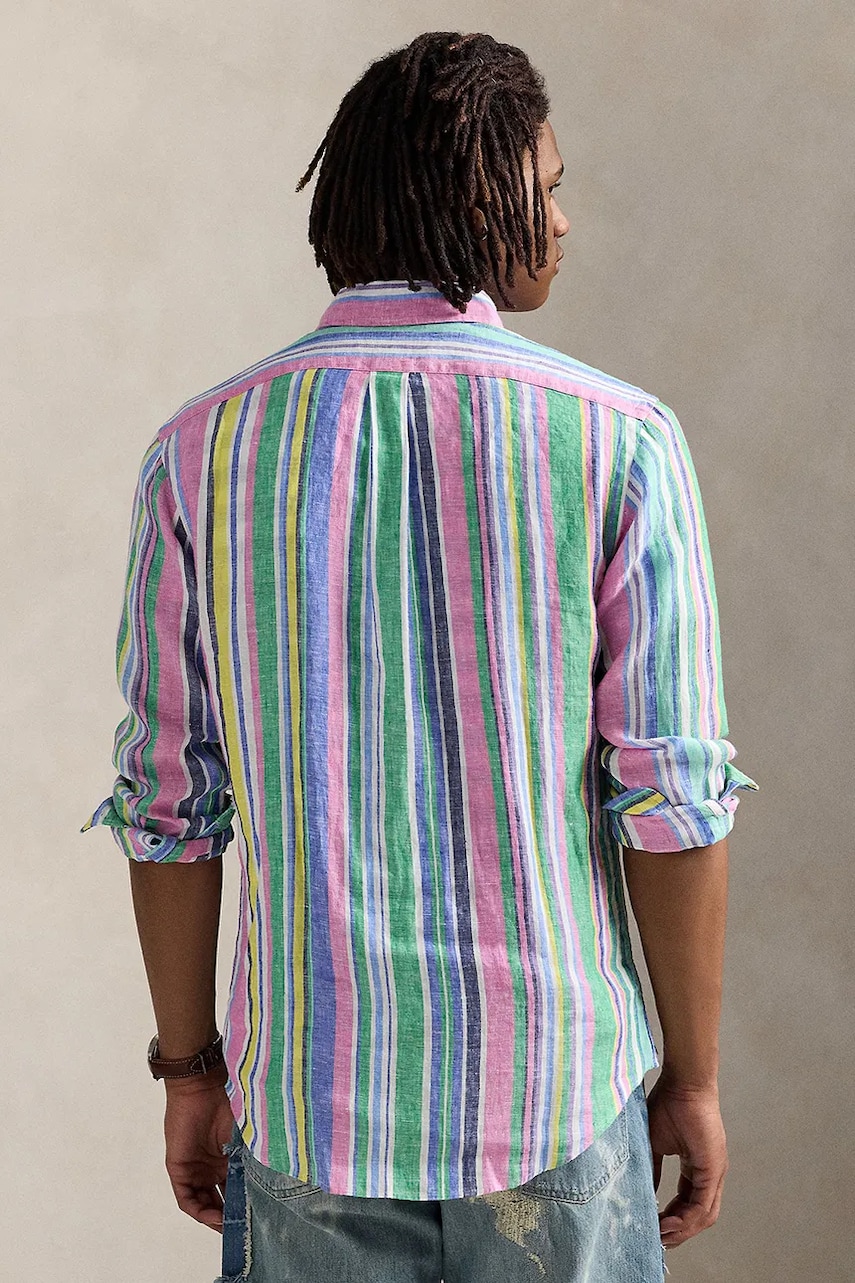 Льняная рубашка Polo Ralph Lauren цвет зелёный regular воротник button-down 710968973 Льняная рубашка Polo Ralph Lauren цвет зелёный regular воротник button-down 710968973