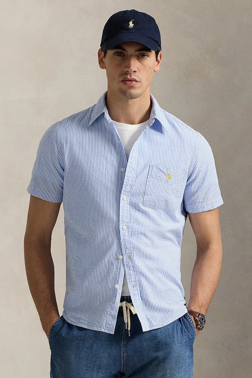Levně Bavlněná košile Polo Ralph Lauren Sport Shirt pánské, modrá barva, regular, s límečkem button-down, 710906574