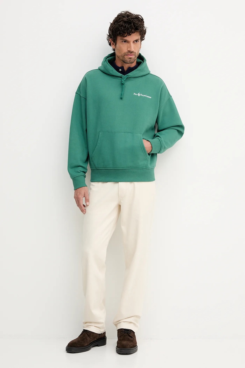 Кофта Polo Ralph Lauren Long Sleeve Sweatshirt цвет зелёный с капюшоном однотонная 710961135