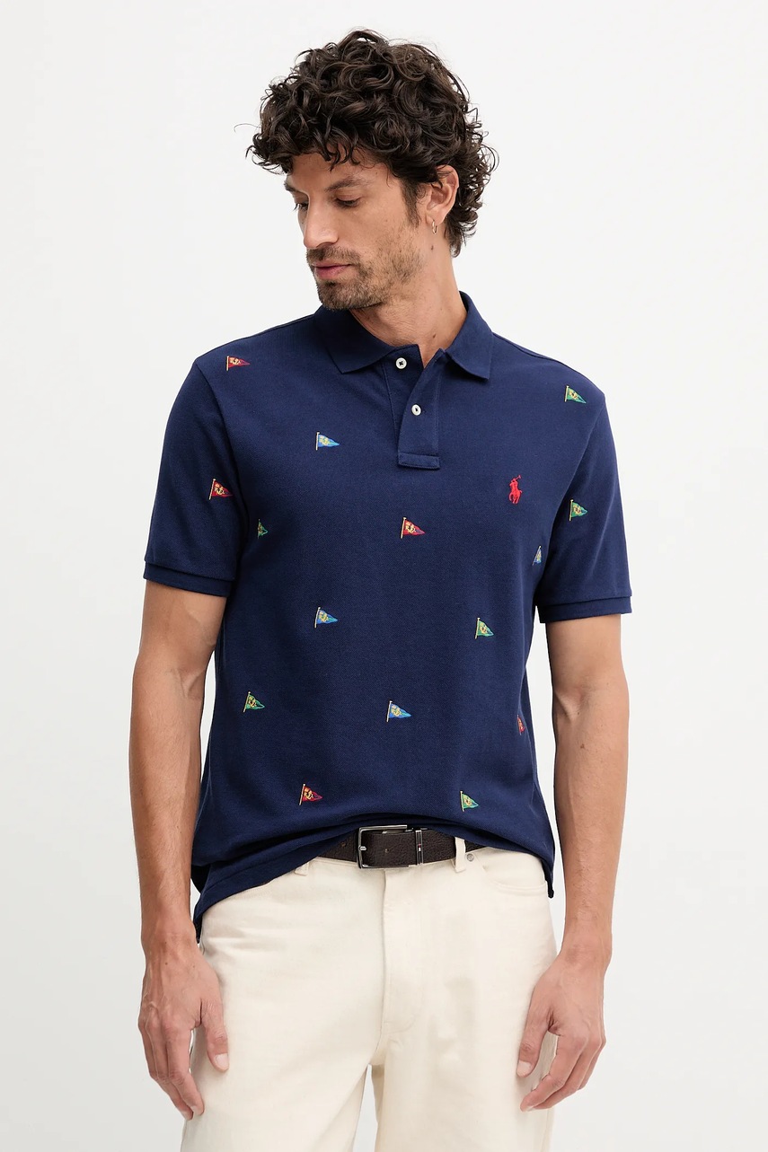 

Памучна тениска с яка Polo Ralph Lauren Shirt в тъмносиньо с апликация 710964722, Тъмносин