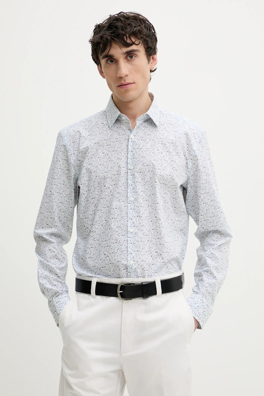 HUGO camasa din bumbac barbati, culoarea alb, cu guler clasic, slim, 50539807