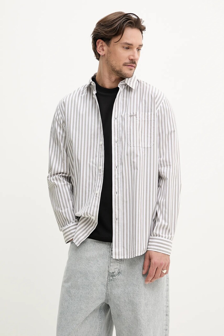 HUGO cămașă din bumbac bărbați, culoarea alb, cu guler clasic, regular, 50539309