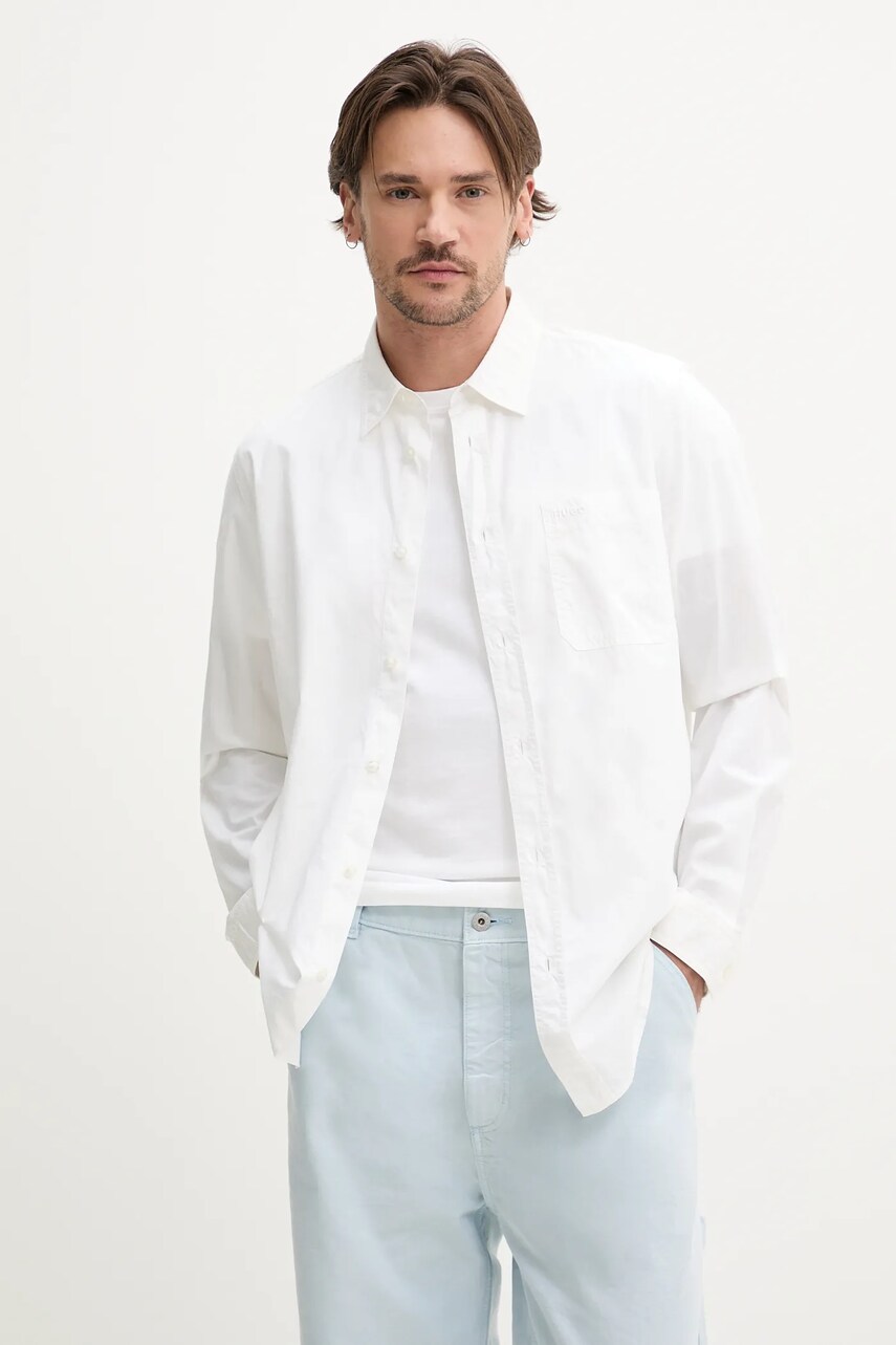HUGO cămașă din bumbac bărbați, culoarea alb, cu guler clasic, regular, 50539309