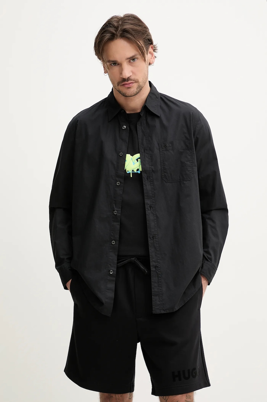 HUGO cămașă din bumbac bărbați, culoarea negru, cu guler clasic, regular, 50539309