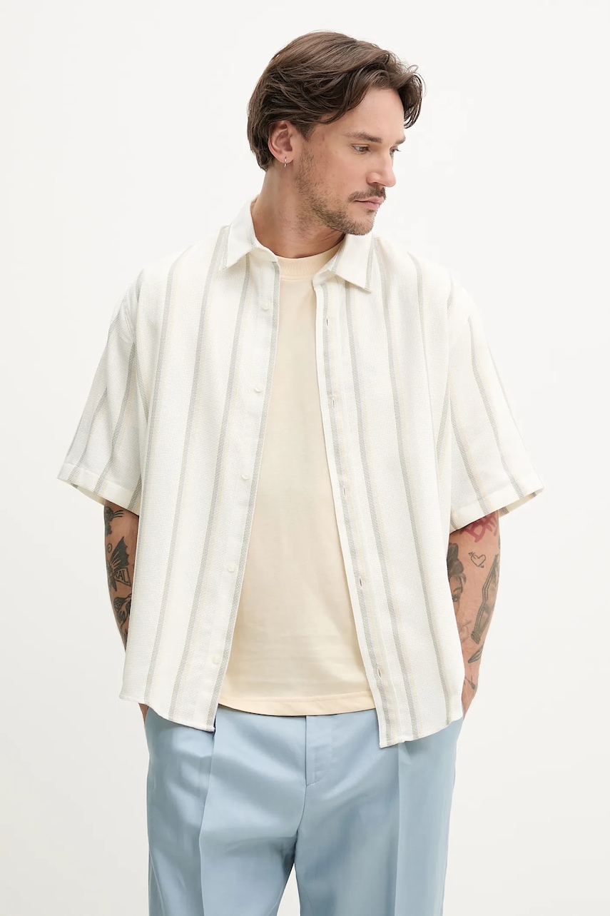 HUGO camasa barbati, culoarea bej, cu guler clasic, relaxed, 50539341