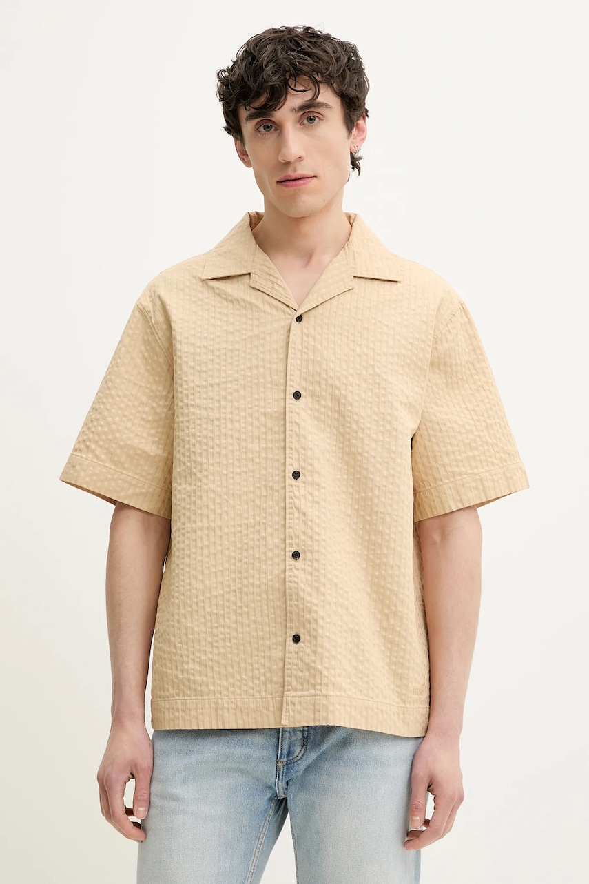 HUGO camasa din bumbac barbati, culoarea bej, regular, 50540137