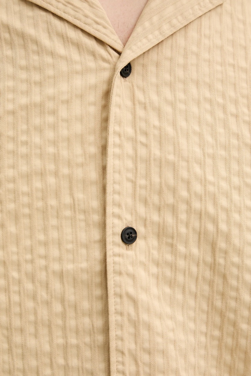 Βαμβακερό πουκάμισο HUGO ανδρικό, χρώμα: μπεζ, 50540137 φωτογραφία