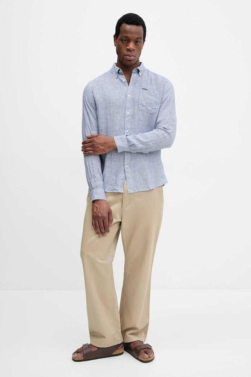 Льняная рубашка Barbour Linton Tailored Shirt мужская цвет синий slim воротник button-down MSH5325 Льняная рубашка Barbour Linton Tailored Shirt мужская цвет синий slim воротник button-down MSH5325