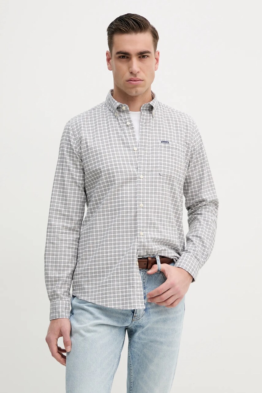 Barbour camasa din bumbac Banner Tailored Shirt barbati, culoarea gri, cu guler button-down, slim, MSH5435