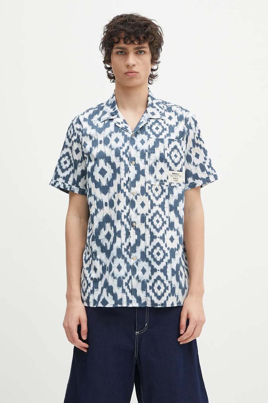 camasa din bumbac Homelane Printed S/S Relaxed Fit Shirt culoarea bleumarin, relaxed, MSH5599