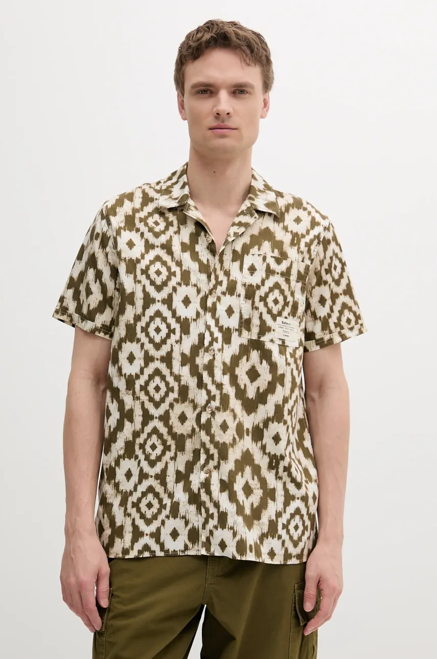 Levně Bavlněná košile Barbour Homelane Printed S/S Relaxed Fit Shirt pánská, zelená barva, relaxed, MSH5599