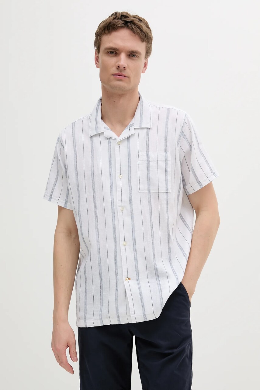 Barbour cămașă Garnock Stripe S/S Regular Fit Shirt culoarea alb, cu guler clasic, relaxed, MSH5608
