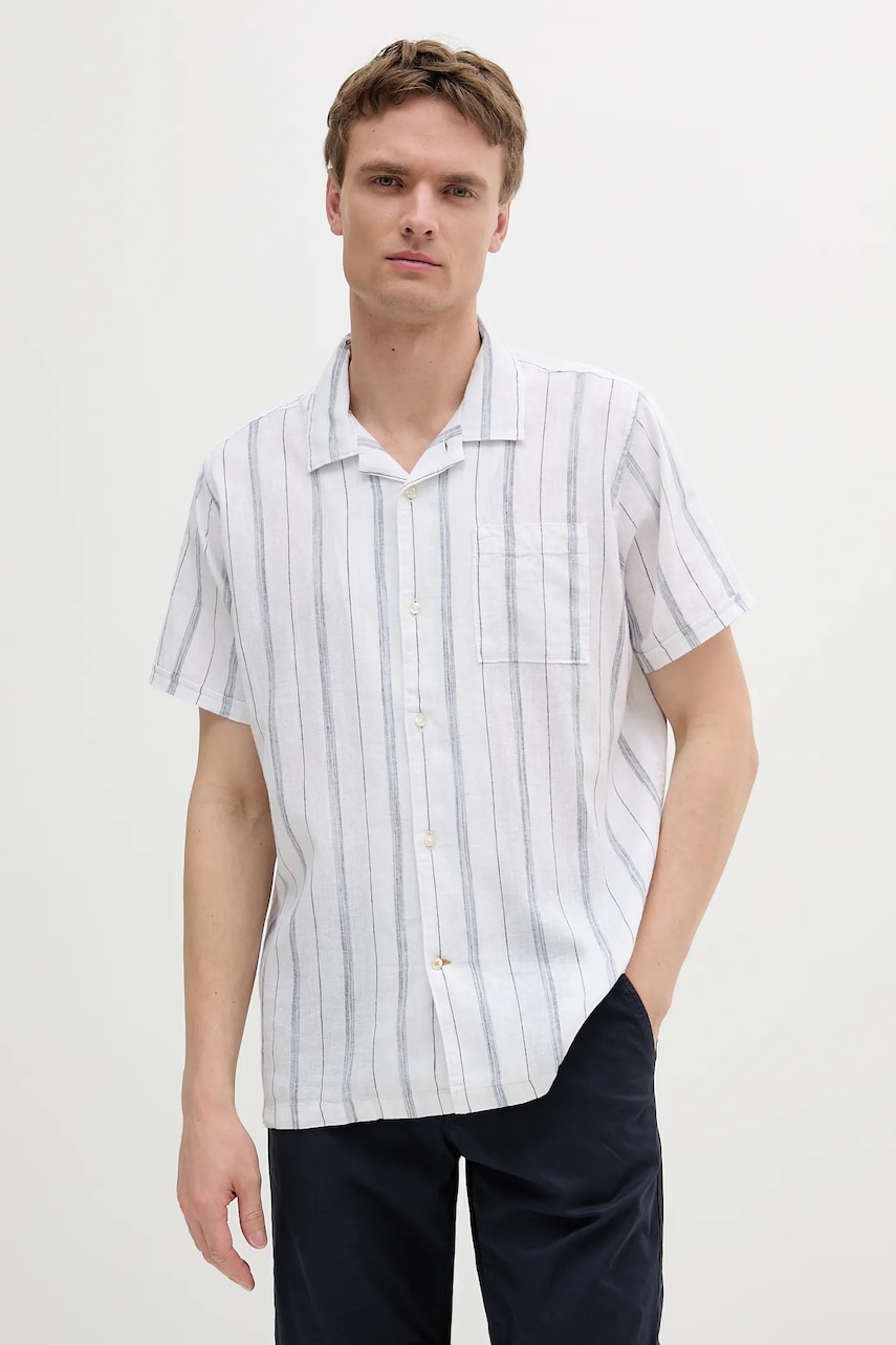 Barbour cămașă Garnock Stripe S/S Regular Fit Shirt culoarea alb, cu guler clasic, relaxed, MSH5608