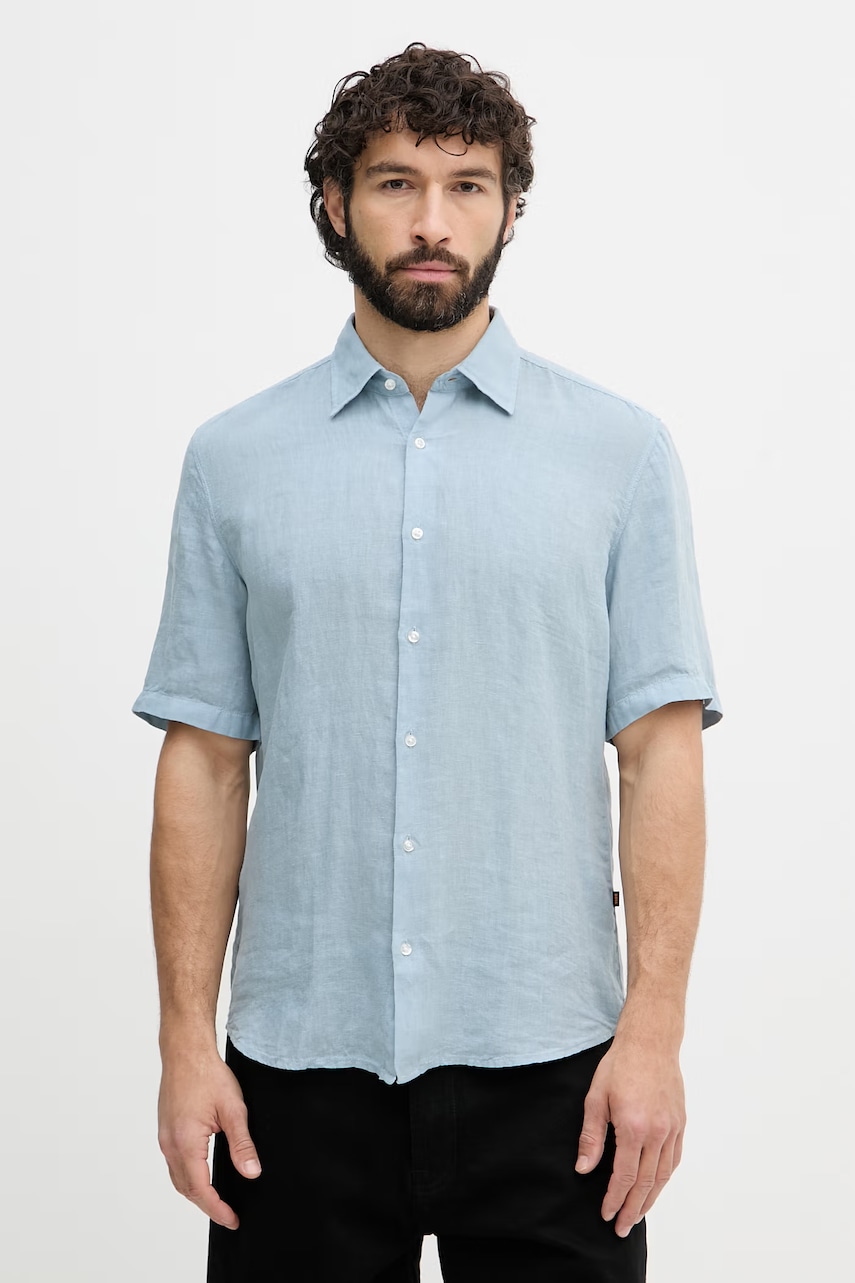 BOSS Orange cămașă bărbătească din in