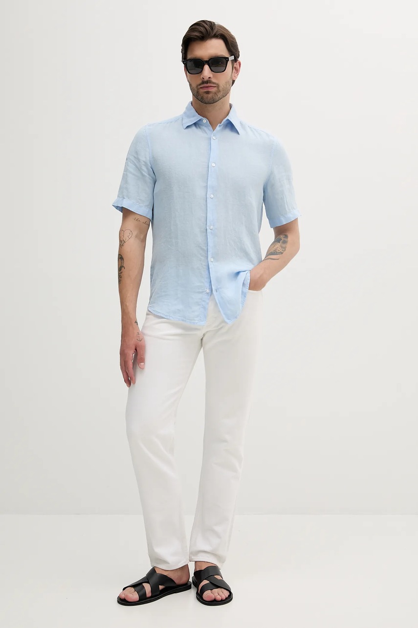 Льняная рубашка BOSS Orange мужская regular классический воротник 50537382