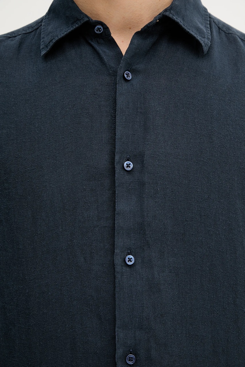 Πουκάμισο από λινό BOSS Orange ανδρικό, χρώμα: ναυτικό μπλε, 50537382 φωτογραφία