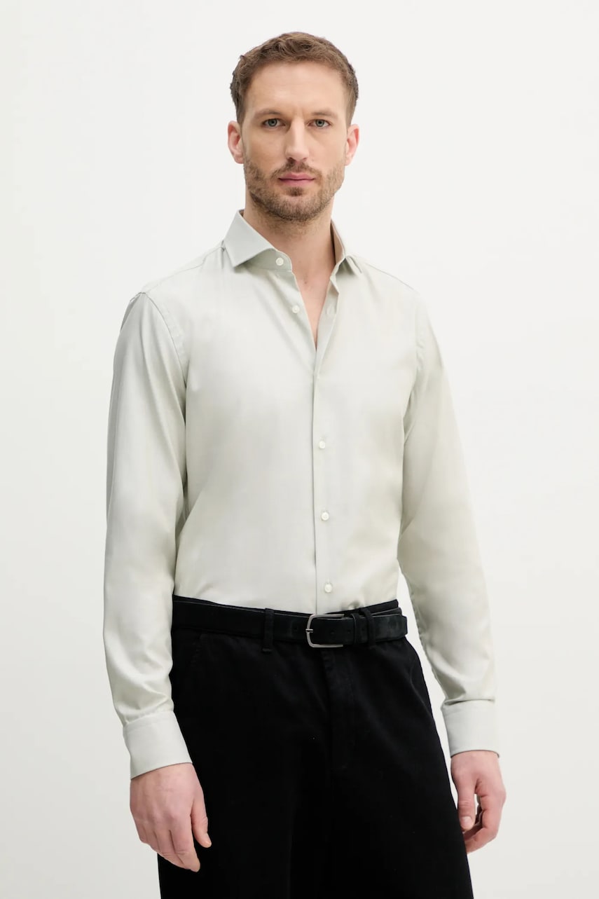 BOSS camasa barbati, culoarea gri, cu guler italian, slim, 50539203