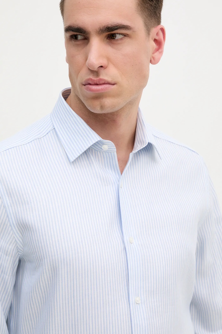 Πουκάμισο από λινό BOSS χρώμα: μπλε, 50539206 φωτογραφία