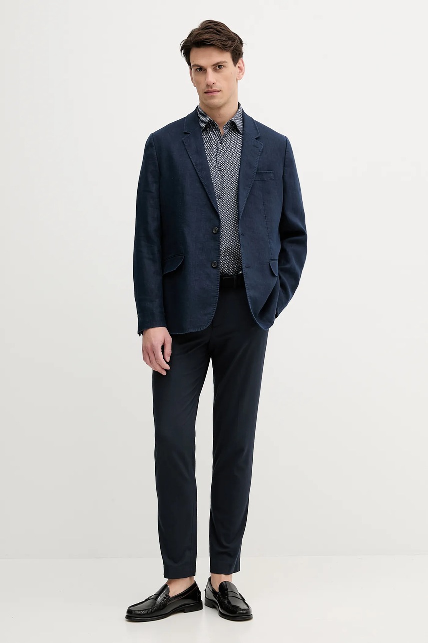 Льняная рубашка BOSS цвет синий regular 50539532 Льняная рубашка BOSS цвет синий regular 50539532